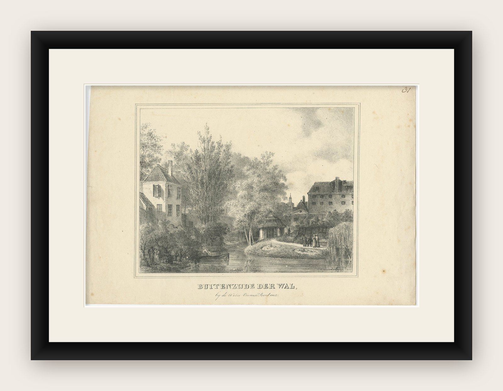 Antique Print of the Outer City Wall of Utrecht City in the Netherlands, c 1830