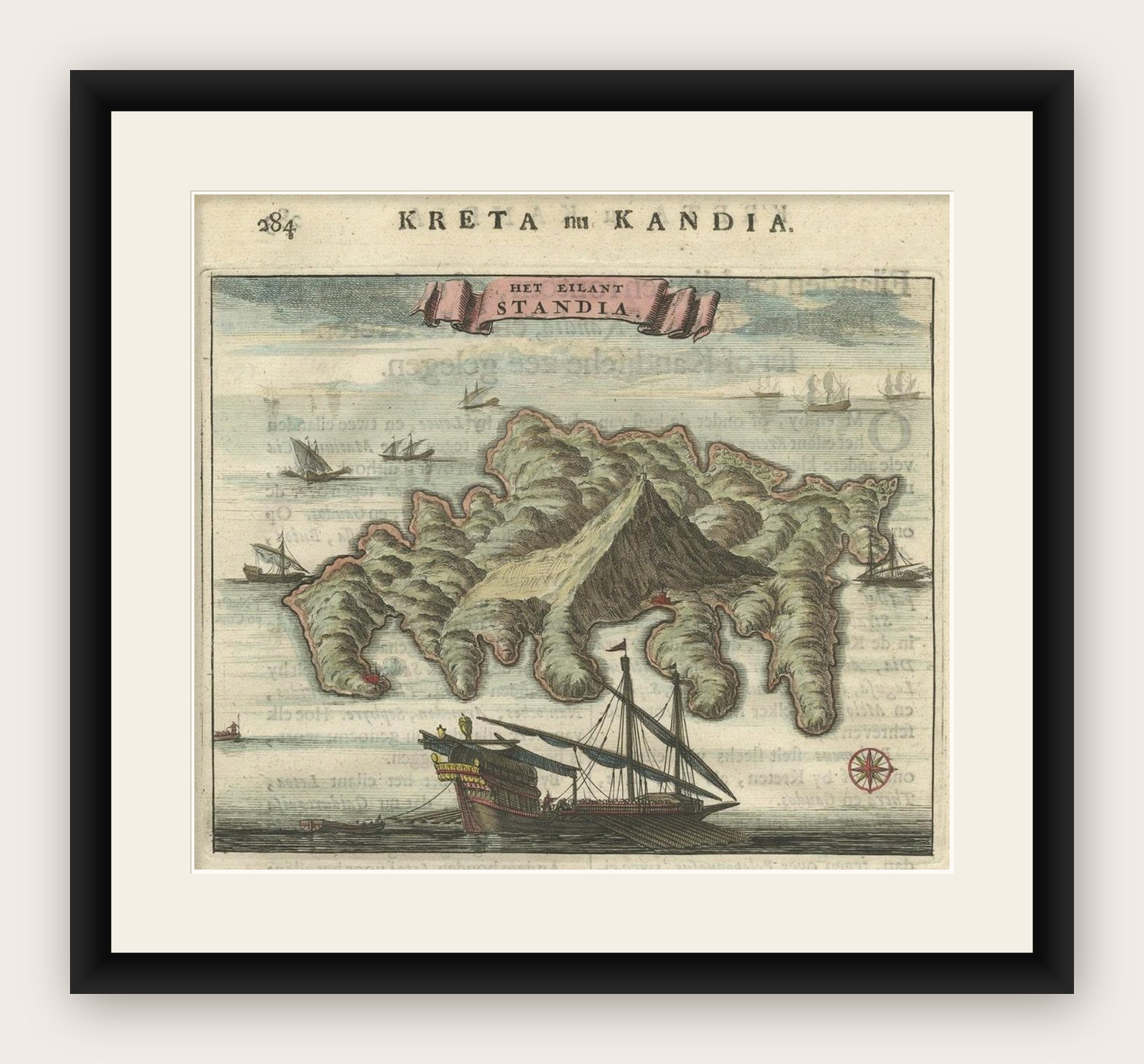 Old Print of Standia, a Greek Island 'Heraklion, Crete, Greece, Balkans', 1688
