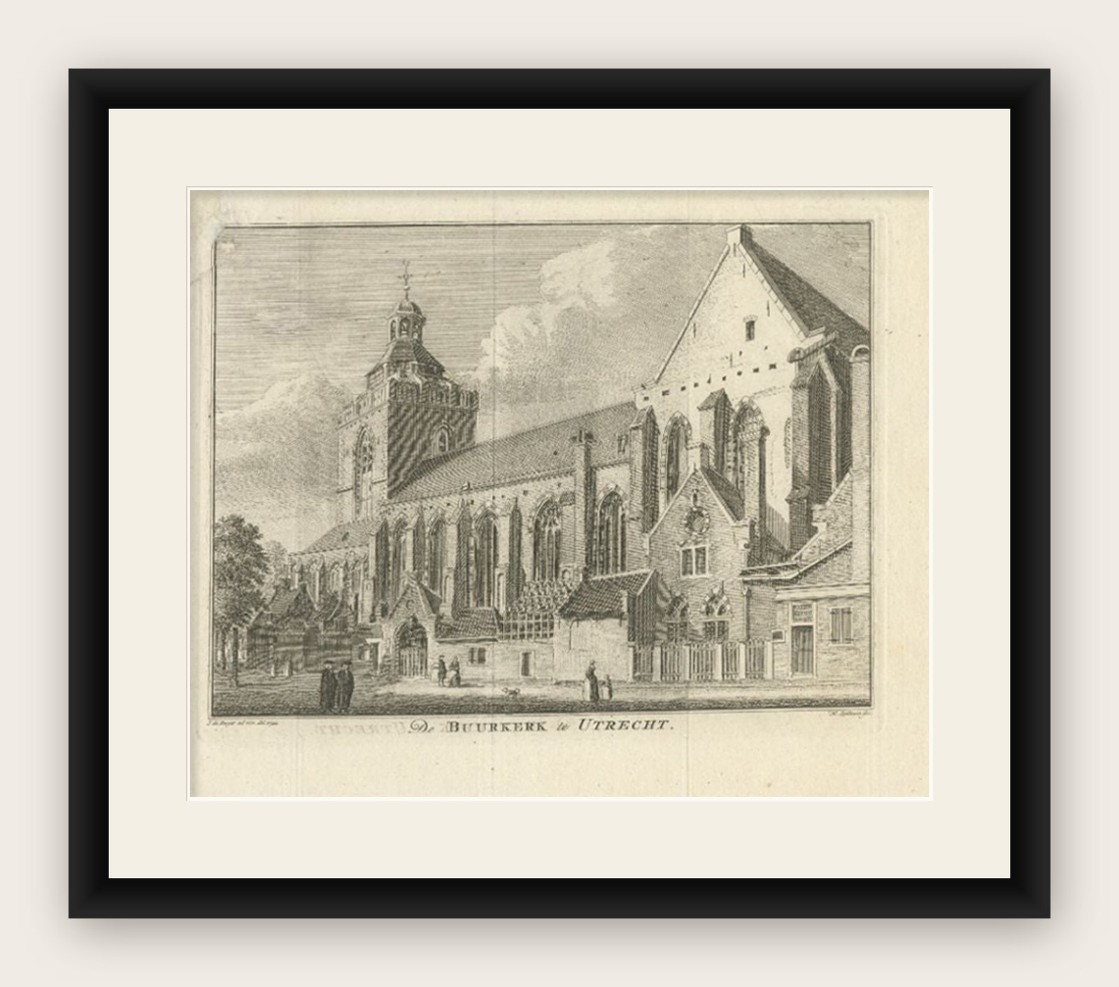 Antique Print of the Buurkerk in Utrecht, the Netherlands, circa 1748