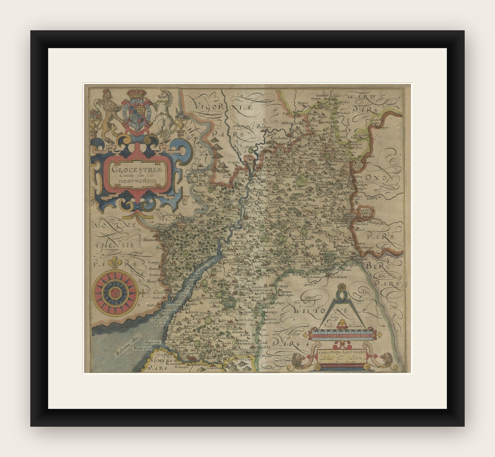Antique Map of Gloucestershire by Camden, c.1607