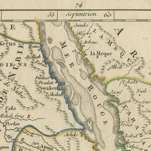 Antique Map of Abyssinia, Sudan and the Red Sea, Arabia and Egypt South, 1749
