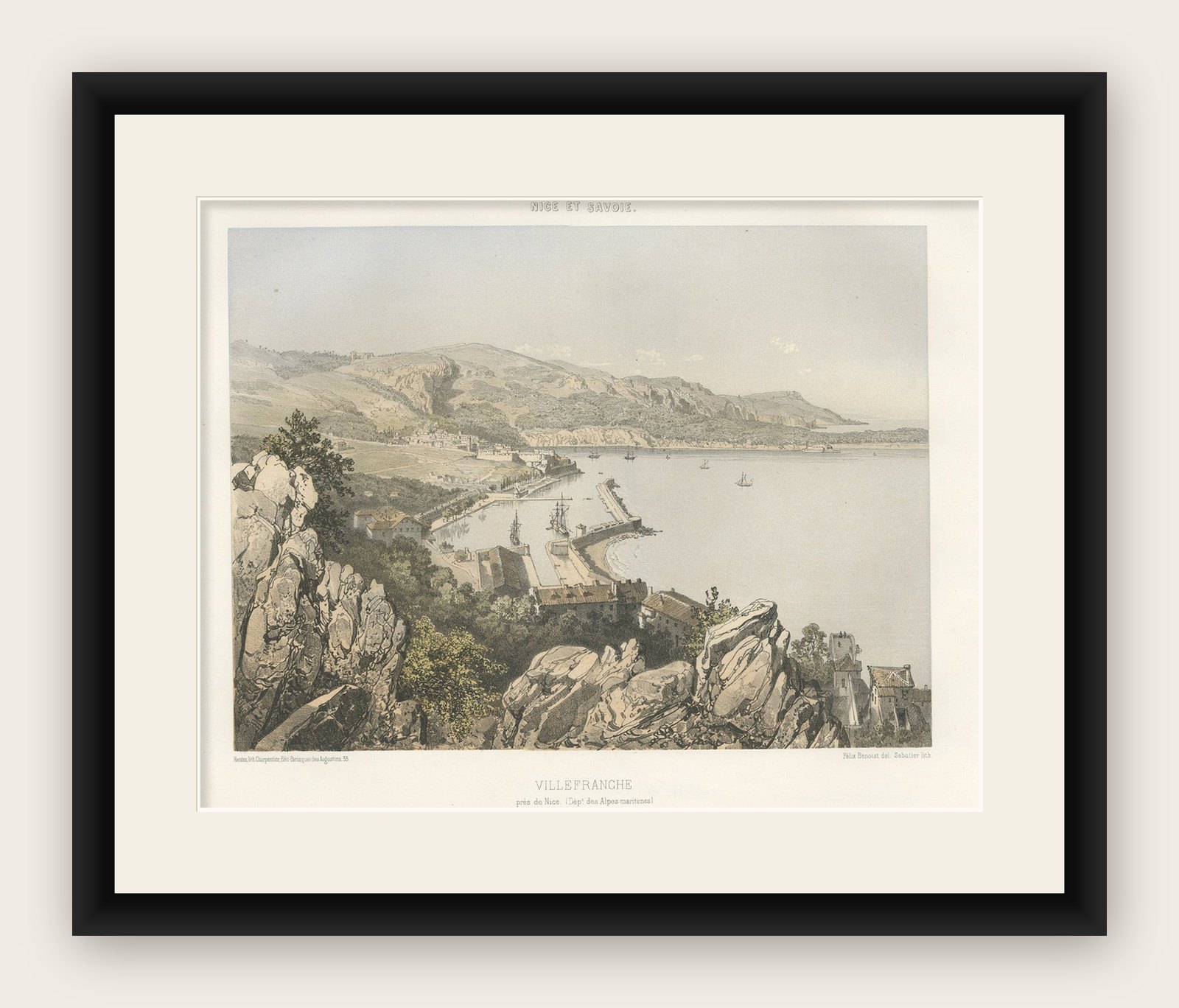 Antique Print of Villefranche in the Nice and Savoy Region of France, c.1865
