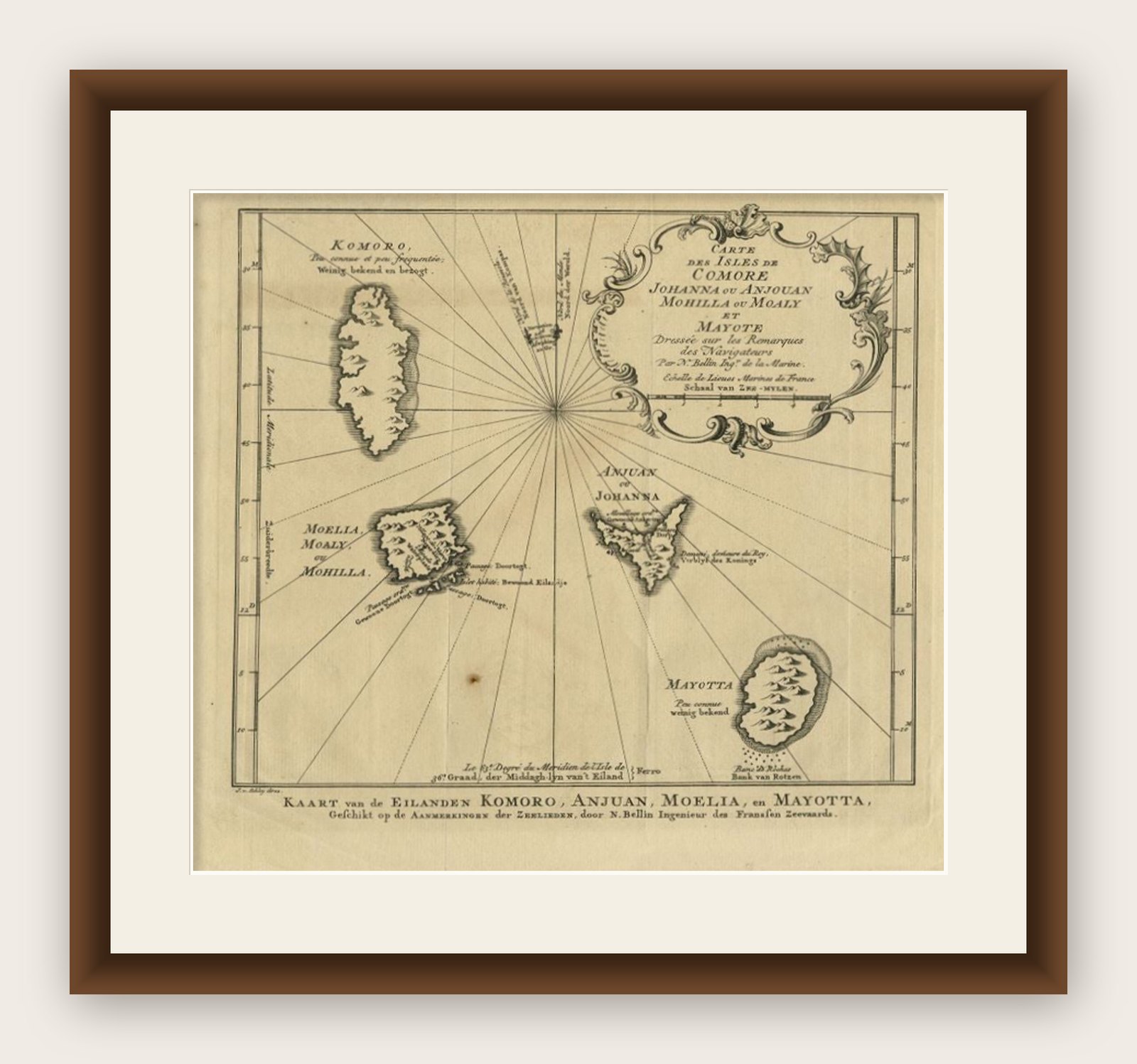 Comore Island Original Antique Engraving by Van Schley, 1749