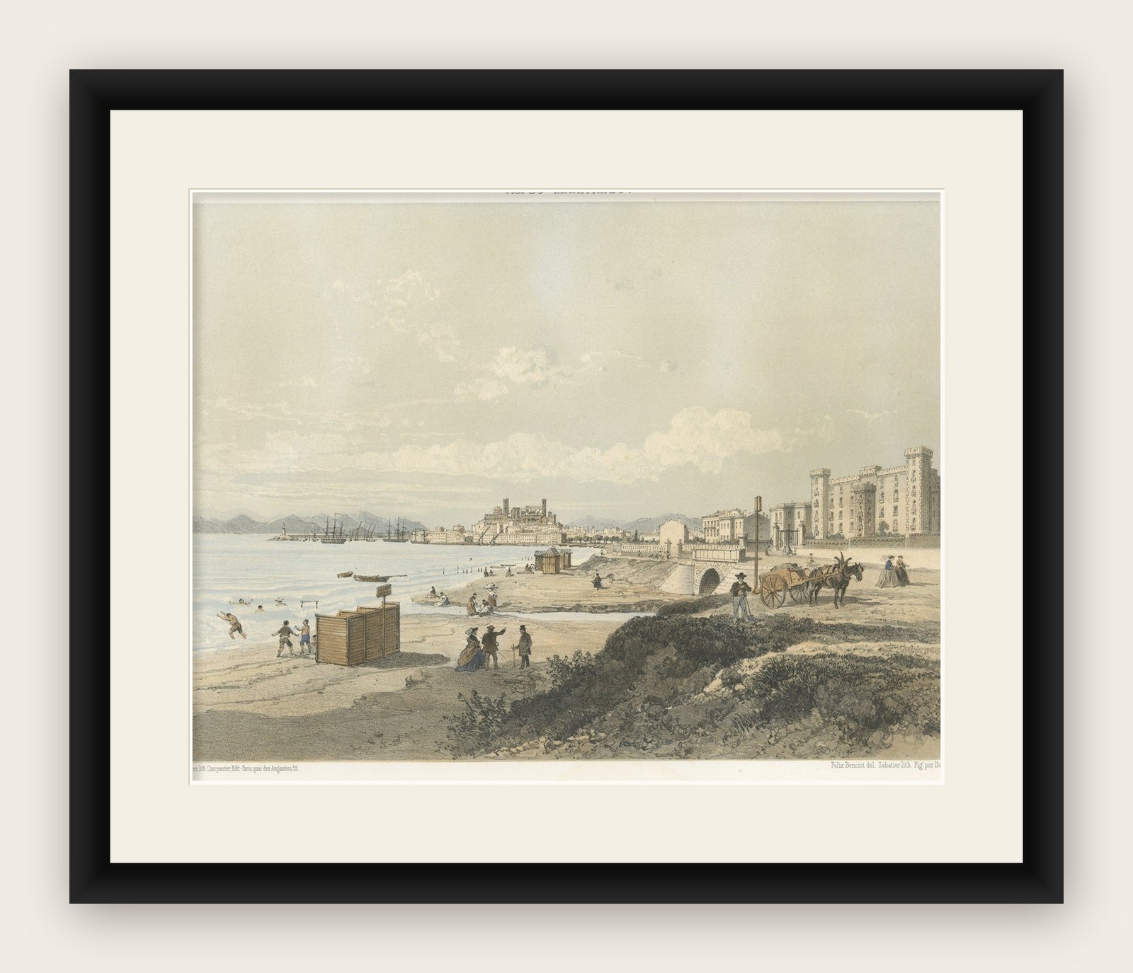Antique Print of the City of Cannes in France, ca.1865