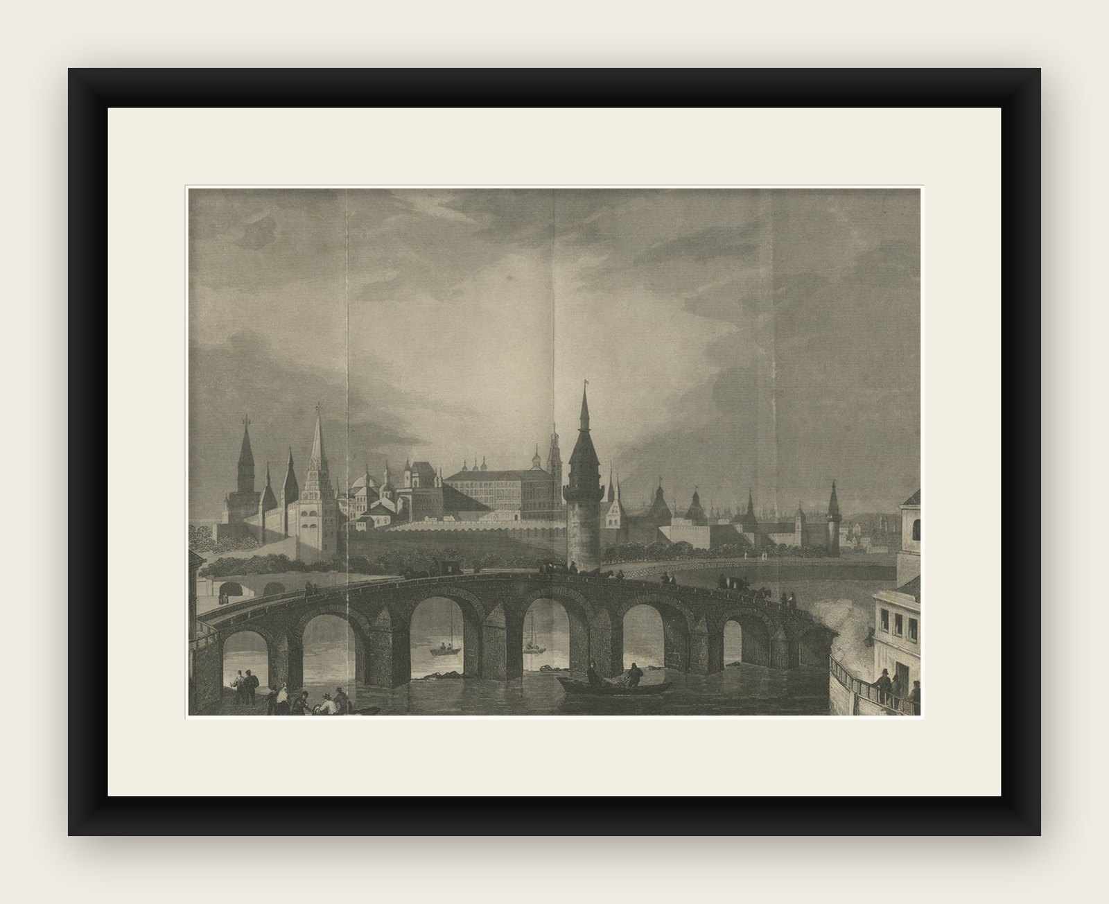 Old and Rare Antique Print of Moscow in Russia, 1841