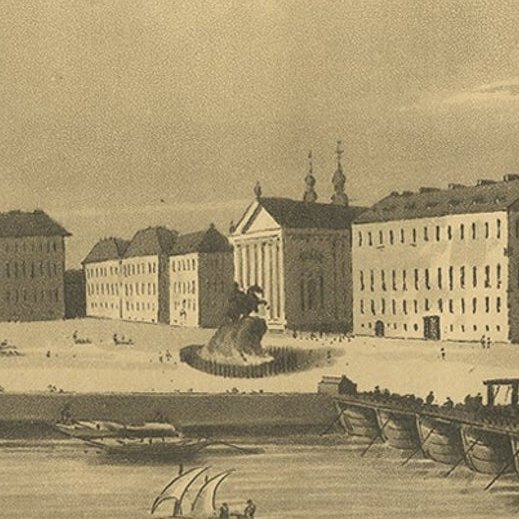 Antique Print of Saint Isaac's Square, in Saint Petersburg, Russia, ca.1810
