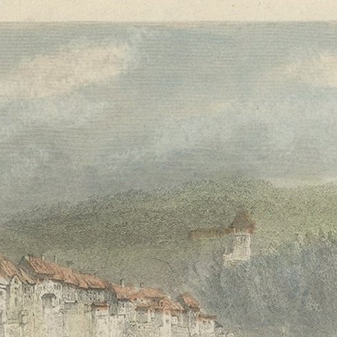 Antique Print of Fribourg, La Sarine, Switzerland, 1835