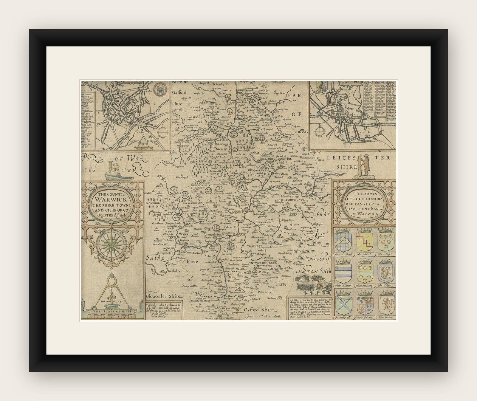 Antique Map of Warwickshire by Speed, c.1614