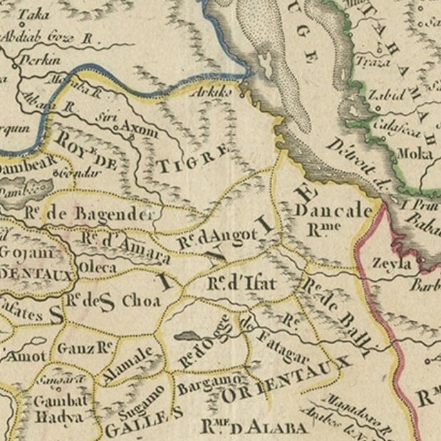 Antique Map of Abyssinia, Sudan and the Red Sea, Arabia and Egypt South, 1749