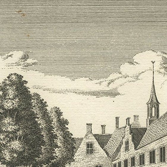 Antique Print of the Elisabeth Hospital of Leiden the Netherlands, circa 1800