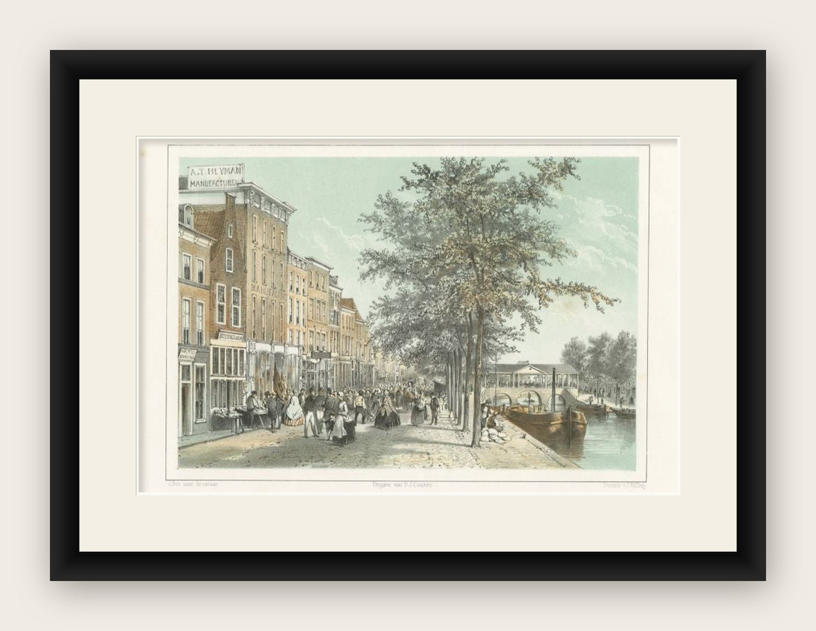 Antique Print of the 'Botermarkt' Street in Leiden, The Netherlands, 1859