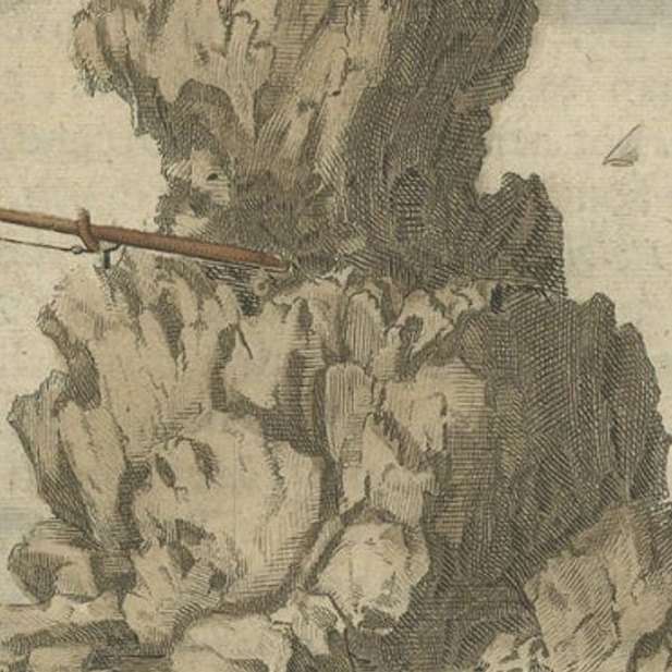 Encolored Engraving of Cliff Kaloiero or Caloiero Island, Panaia, Greece, 1688