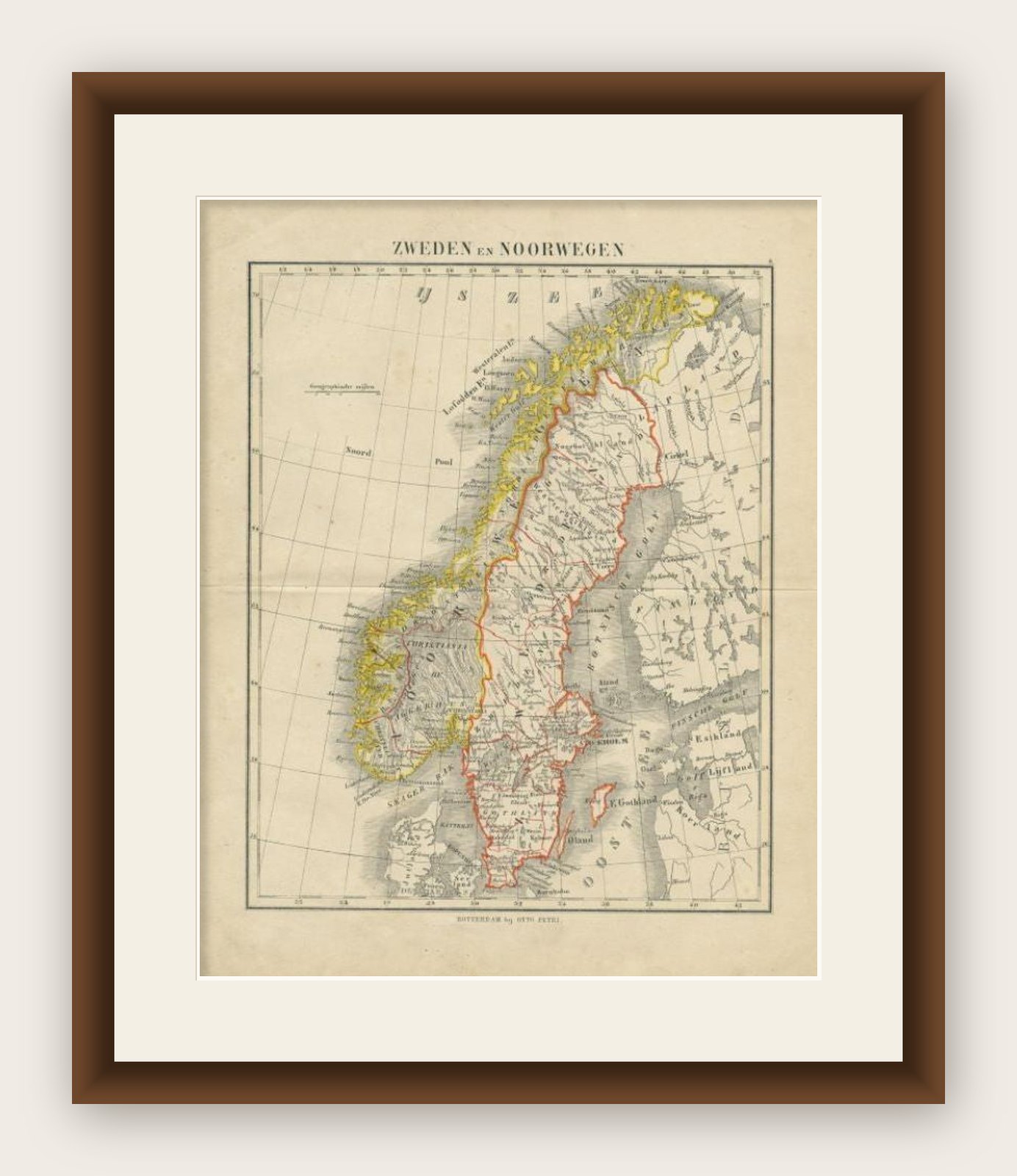 Antique Map of Sweden and Norway by Petri, c.1873