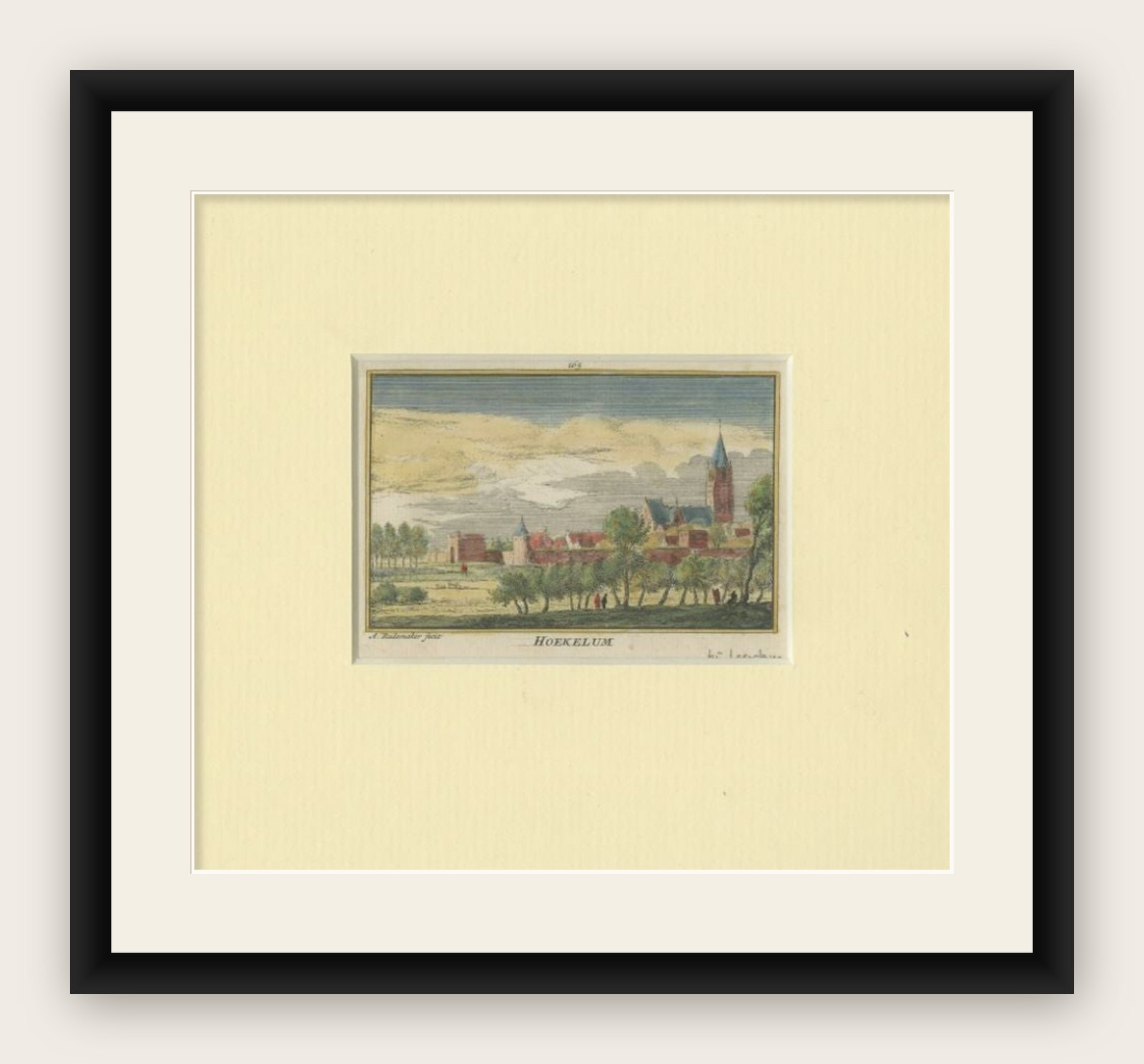 Antique Print of the Village of Hoekelum in the Netherlands, c.1730
