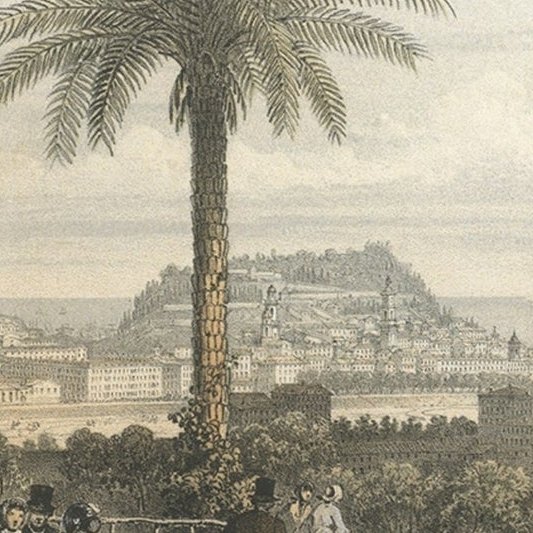 Antique Print of Nice Near Villa Venanson Near Nice in France, c.1865