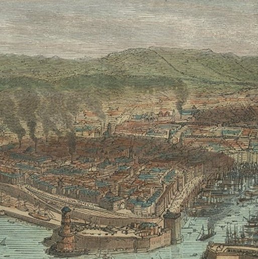 Old Hand-Colored Print with a View of Marseille, France, ca.1885