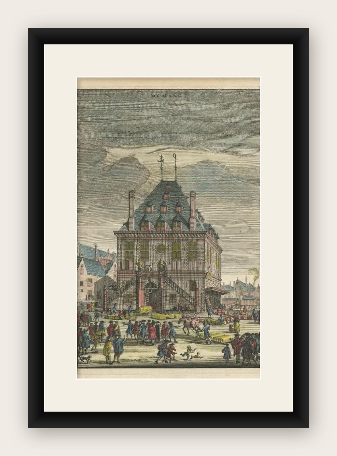 Antique Print of the Weigh-House in Amsterdam, The Netherlands, 1765