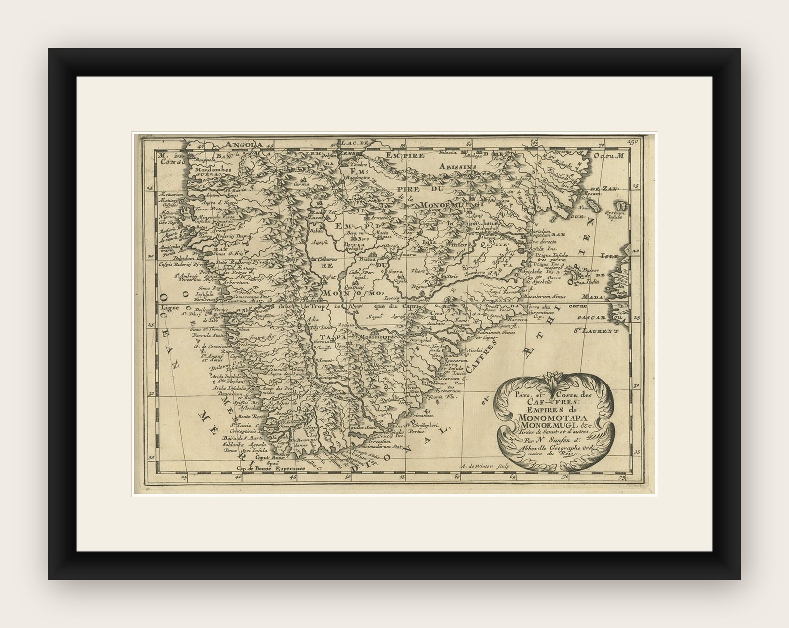 Original Copperplate Engraved Detailed Map of South Africa, ca.1680