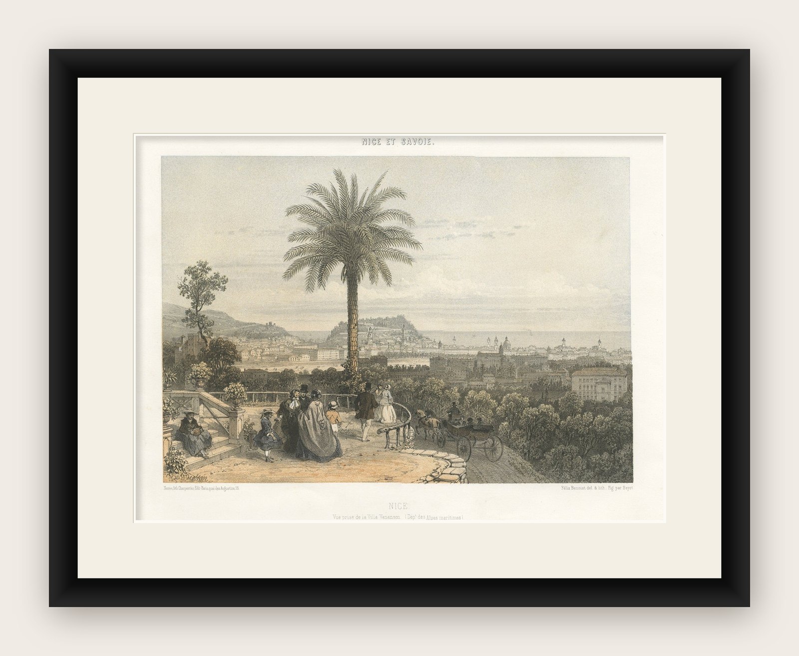 Antique Print of Nice Near Villa Venanson Near Nice in France, c.1865