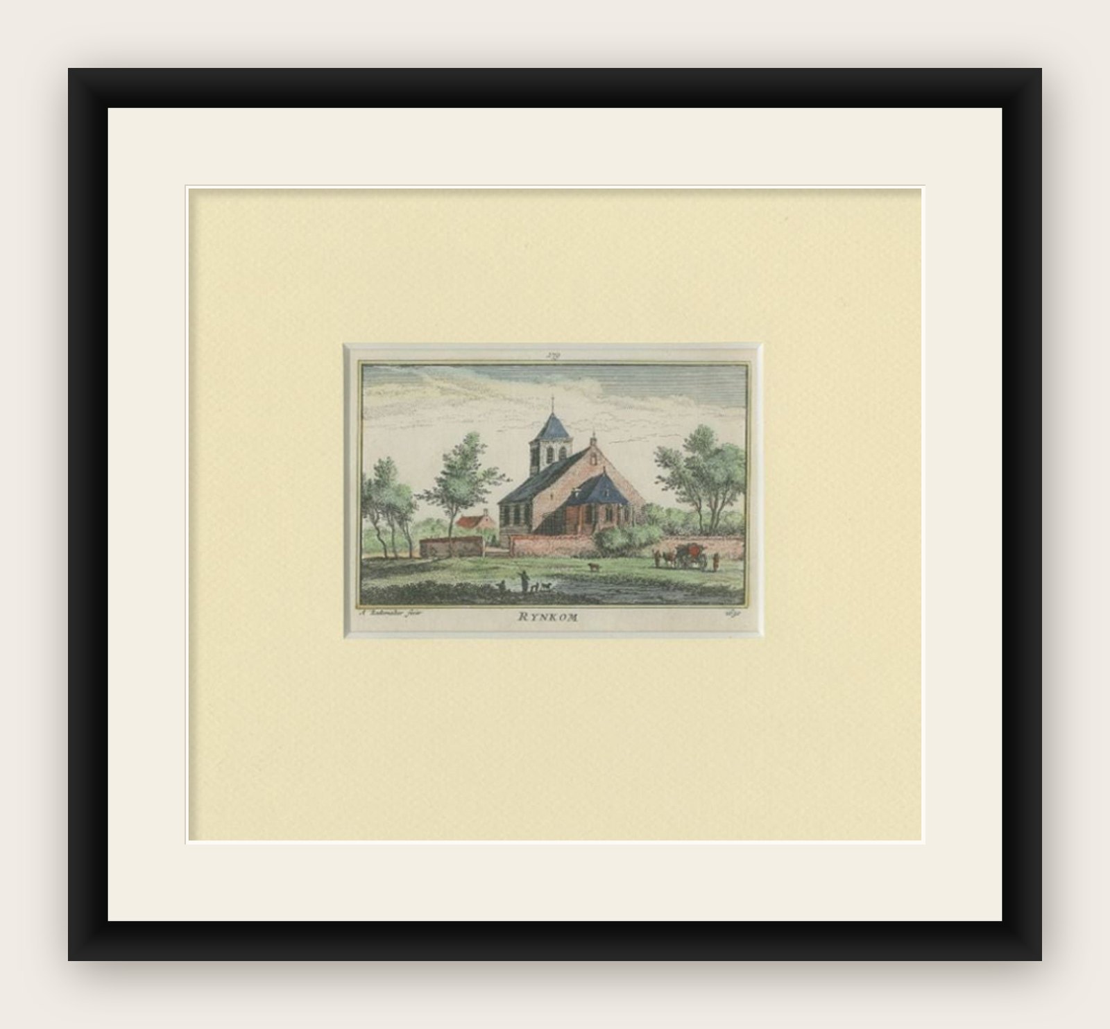 Antique Print of the Village of Renkum by Rademaker, c.1730