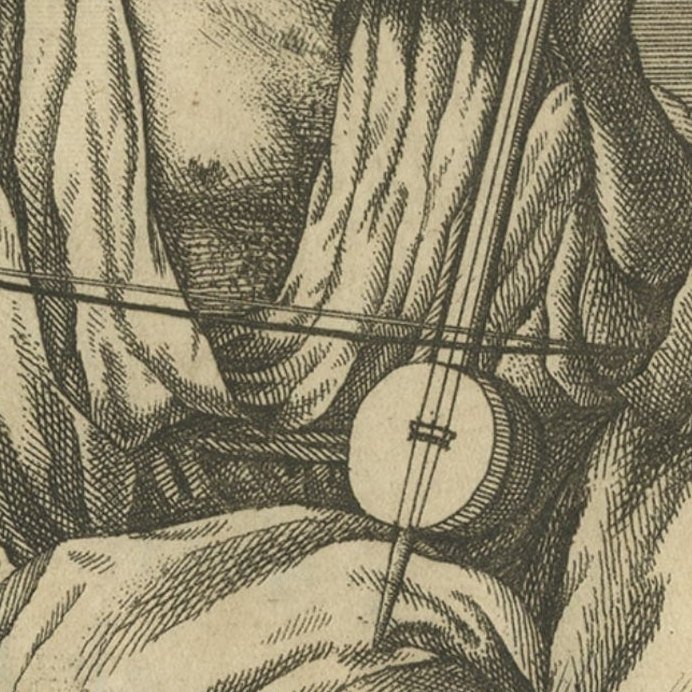 Rare Antique Print of an Arabian Man Playing a Violin or Kamanche in Cairo, 1698