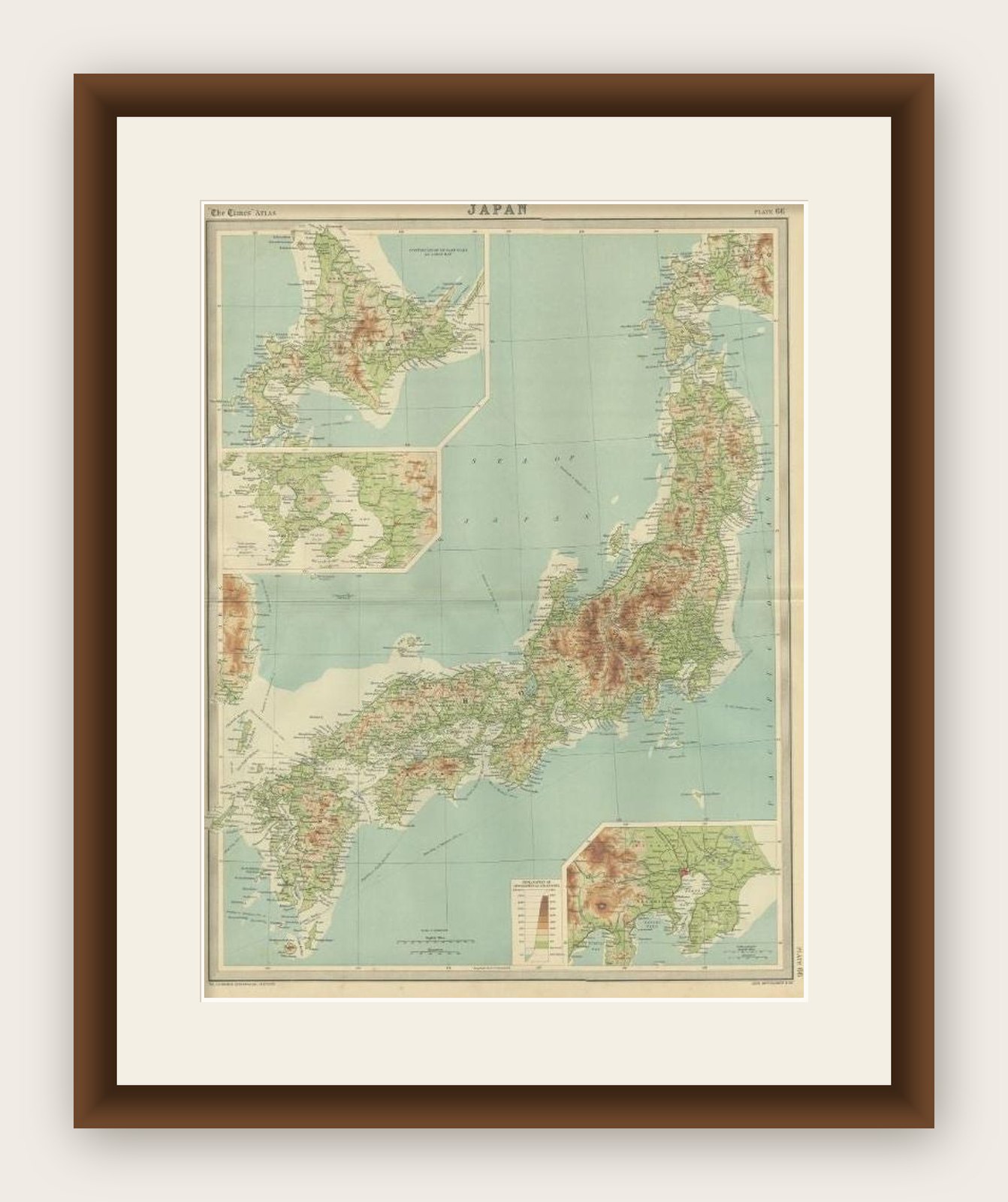 Antique Map of the Region of Tokyo and Nagasaki in Japan, 1922