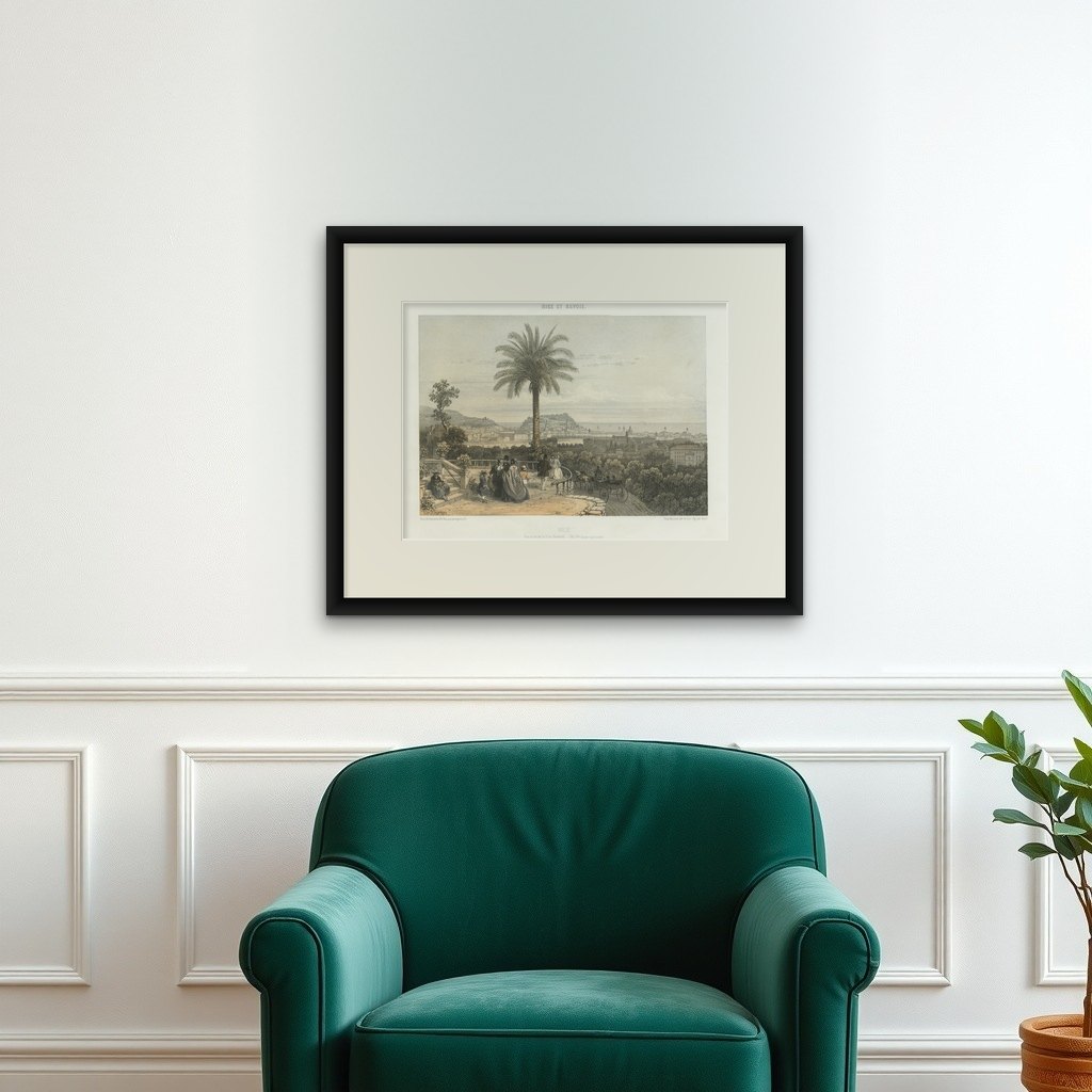 Antique Print of Nice Near Villa Venanson Near Nice in France, c.1865