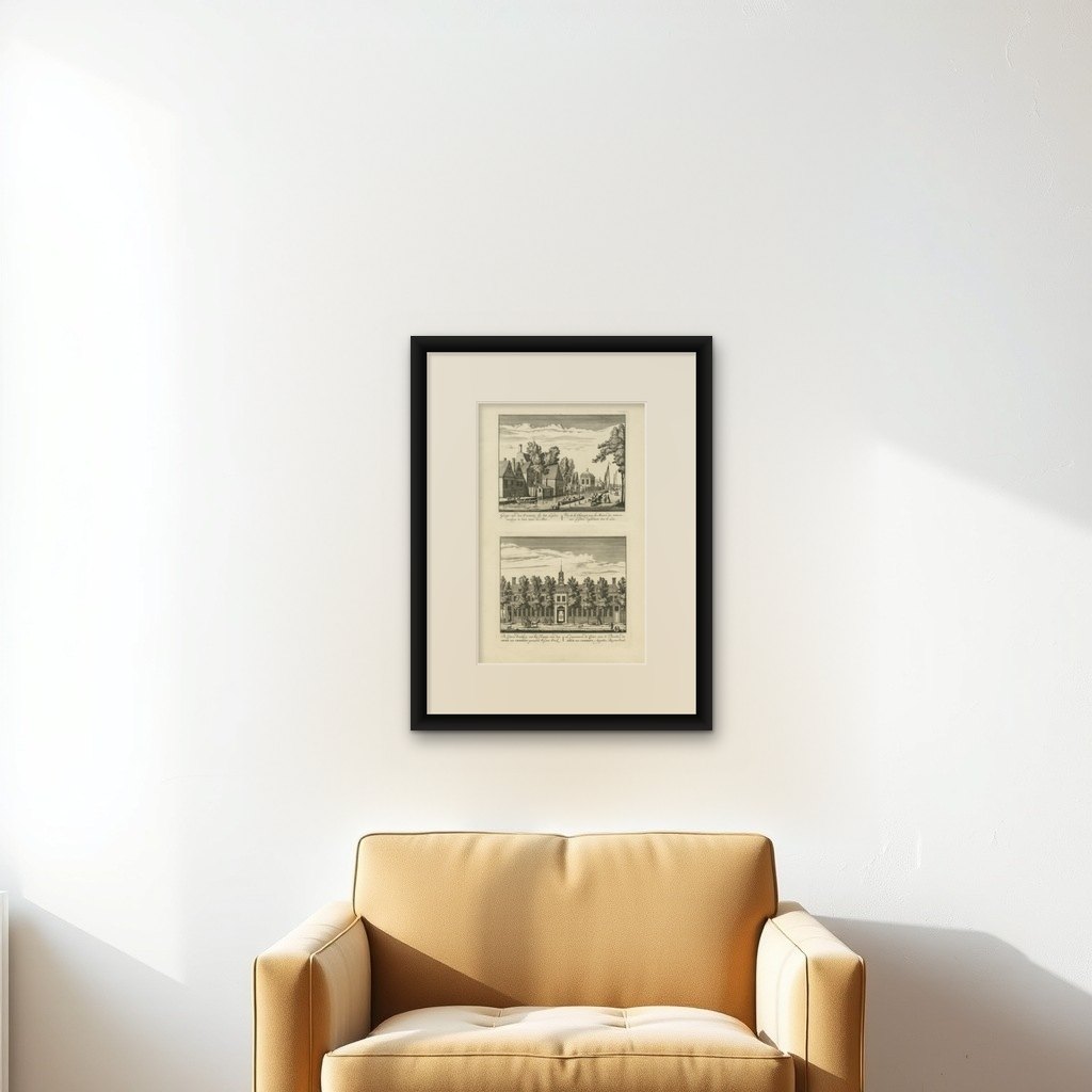 Rare Antique Print of the 'Overtoom' and A Cotton Factory, 1730