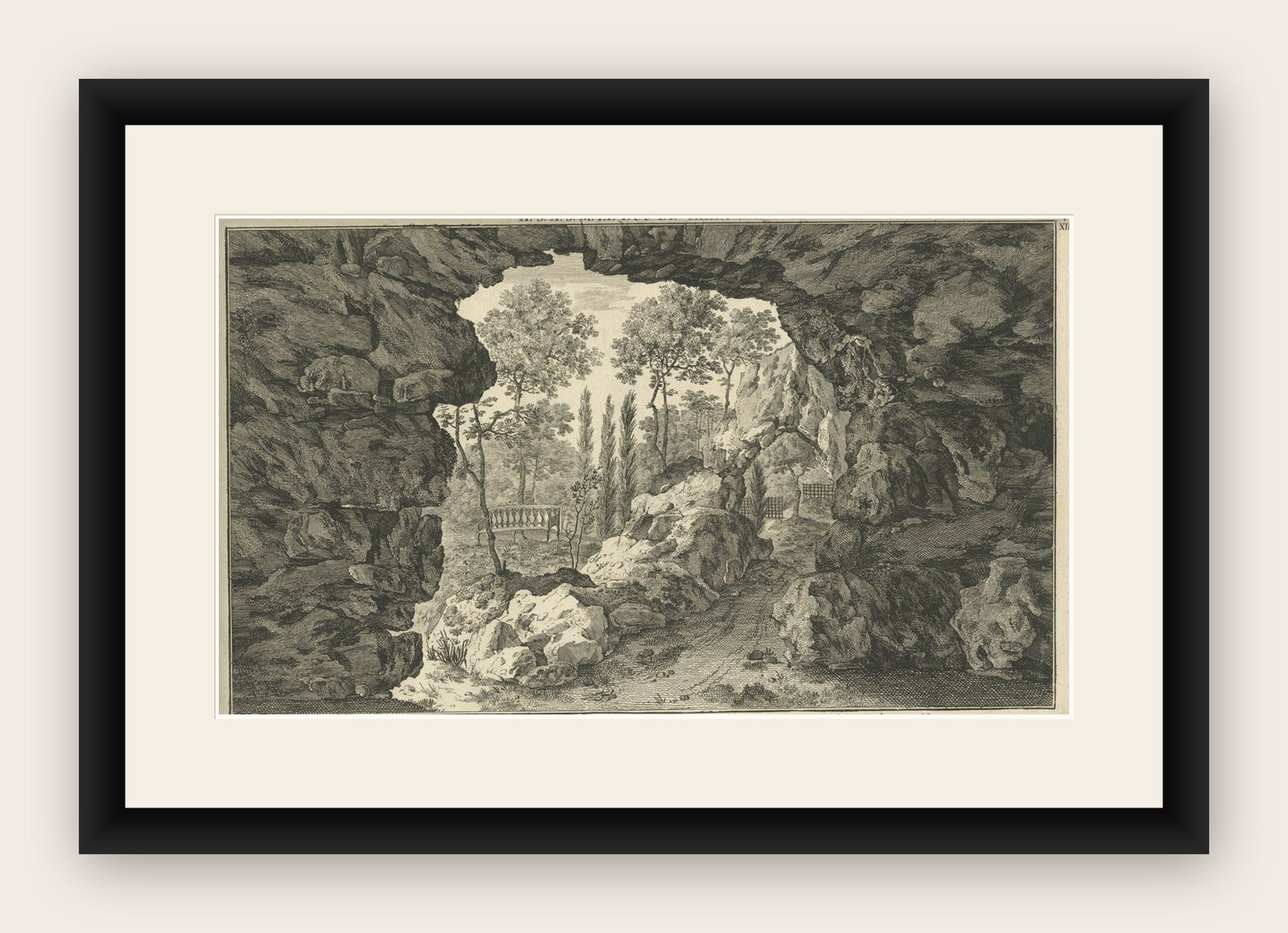 Antique Print of a Cave in Saint-leu-taverny in France C.1785