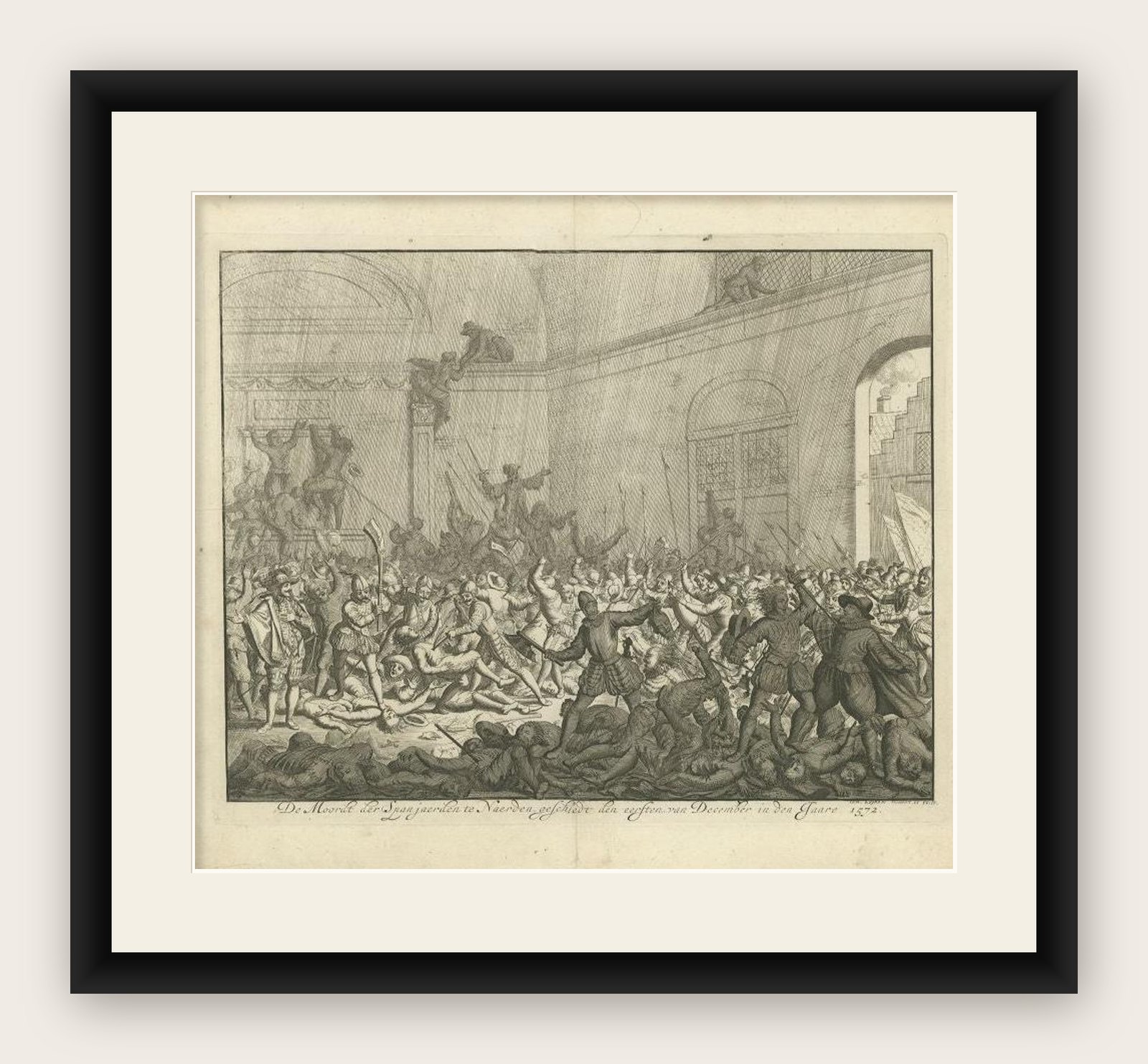 Antique Print of the Massacre in Naarden, The Netherlands, 1679
