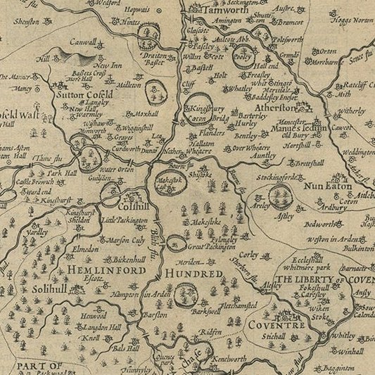 Antique Map of Warwickshire by Speed, c.1614
