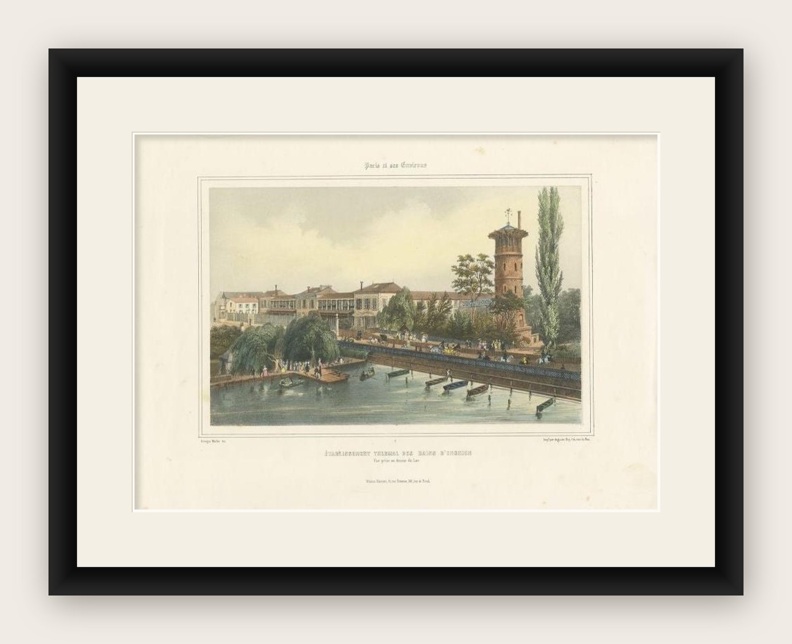 Antique Print of Enghien-les-bains, a Commune in the Northern Suburbs of Paris