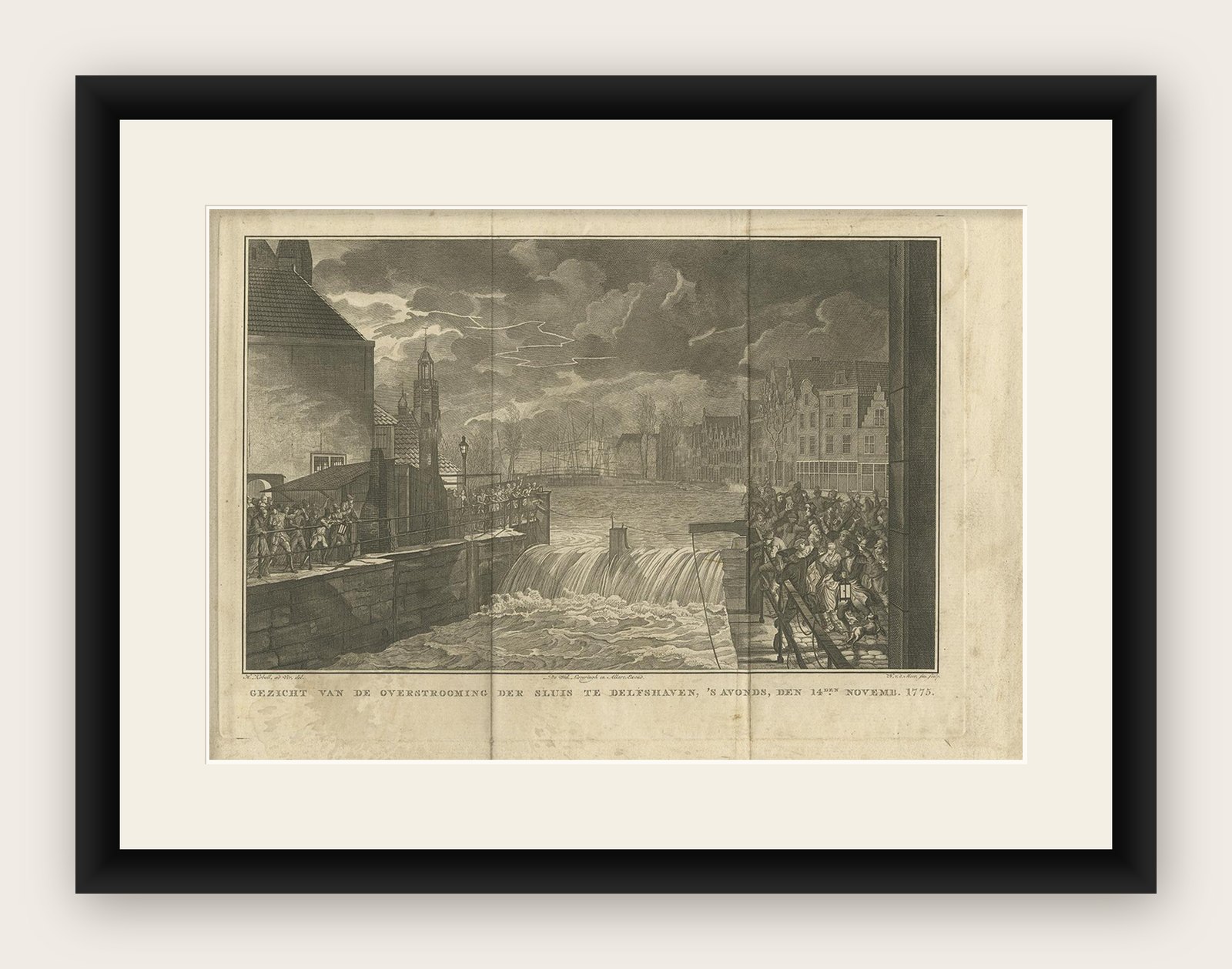 Antique Print of the Flood at Delfshaven, the Netherlands, 1776