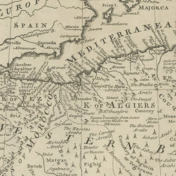 Antique Map of Western and Eastern Barbary in Africa, c.1744