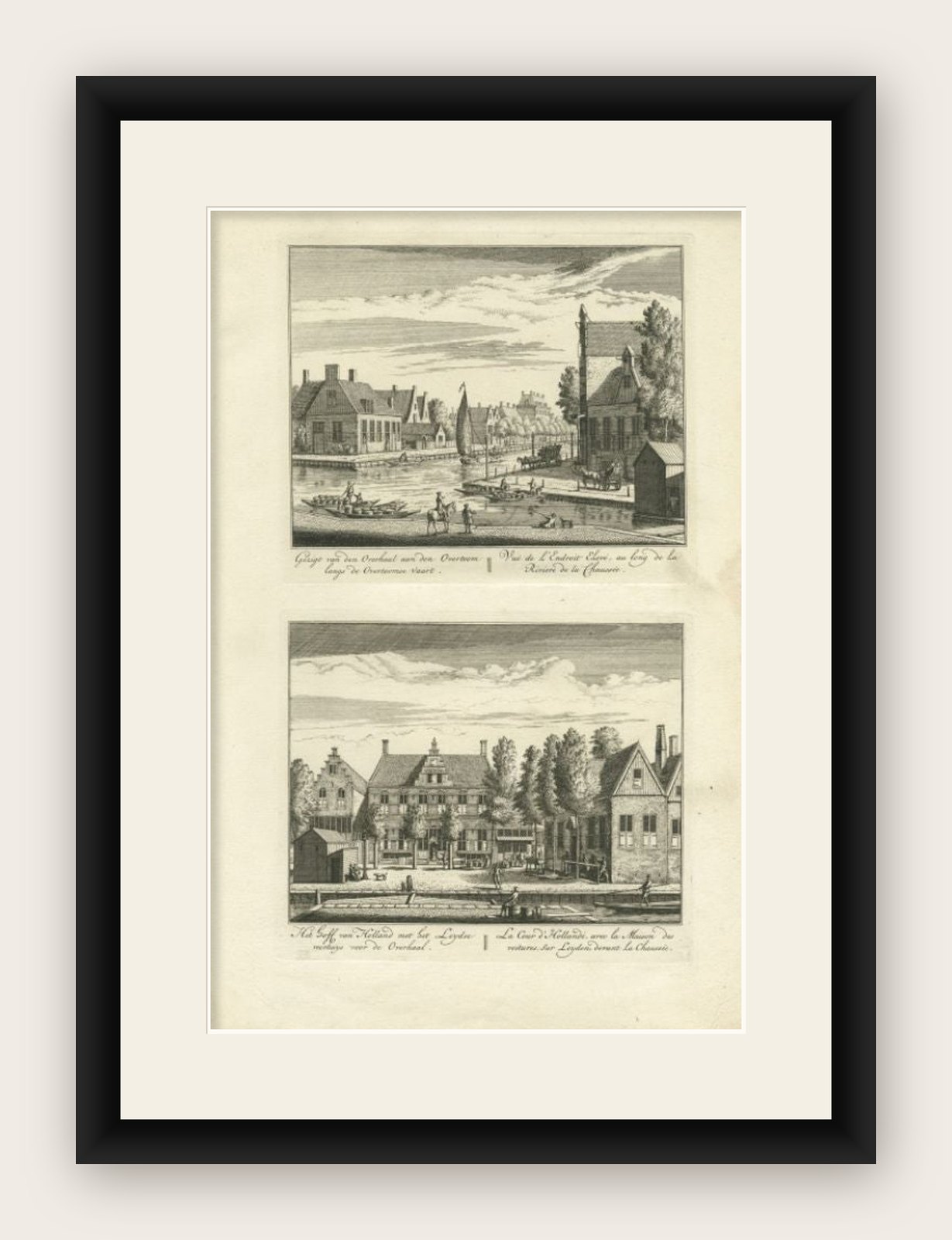 Antique Print of the 'Overtoom' and Leiden by Rademaker, 1730