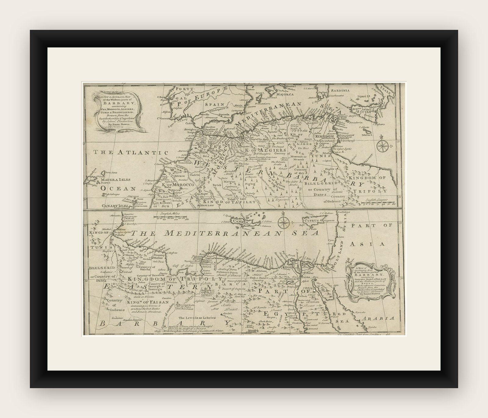 Antique Map of Western and Eastern Barbary in Africa, c.1744