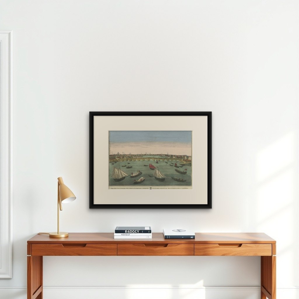 Antique Optica Print of the Westminster Bridge in London, c.1770