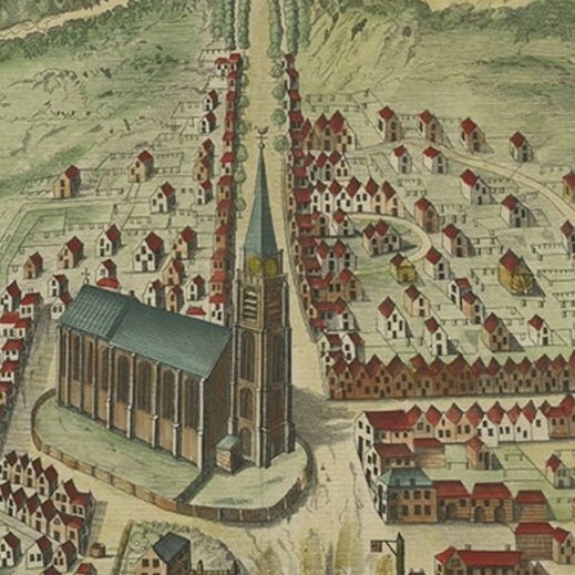 Antique Bird's Eye View of Scheveningen Near The Hague, the Netherlands, 1730