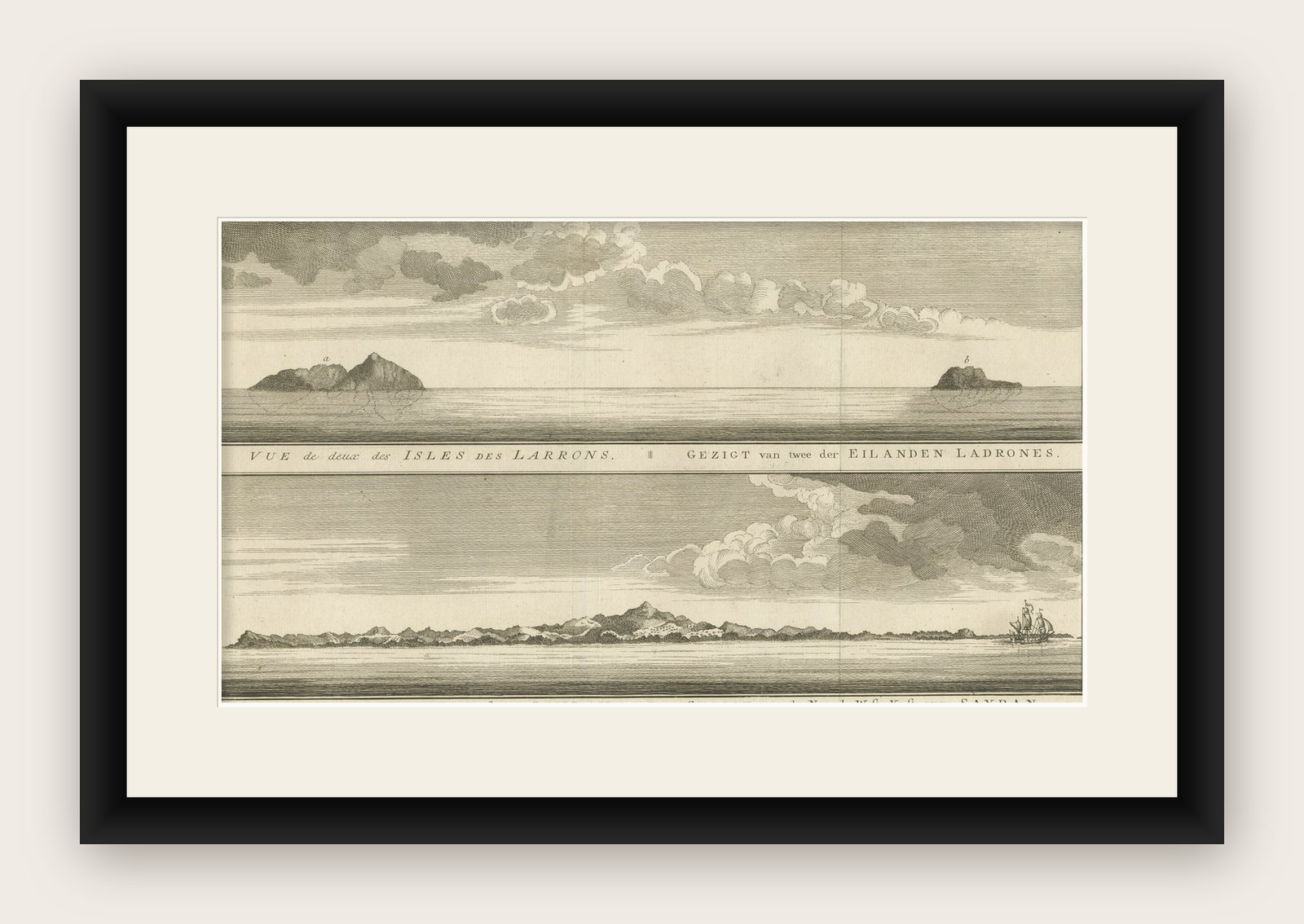 Antique View of The N.W. side of Saypan and one of The Ladrones Islands, 1757