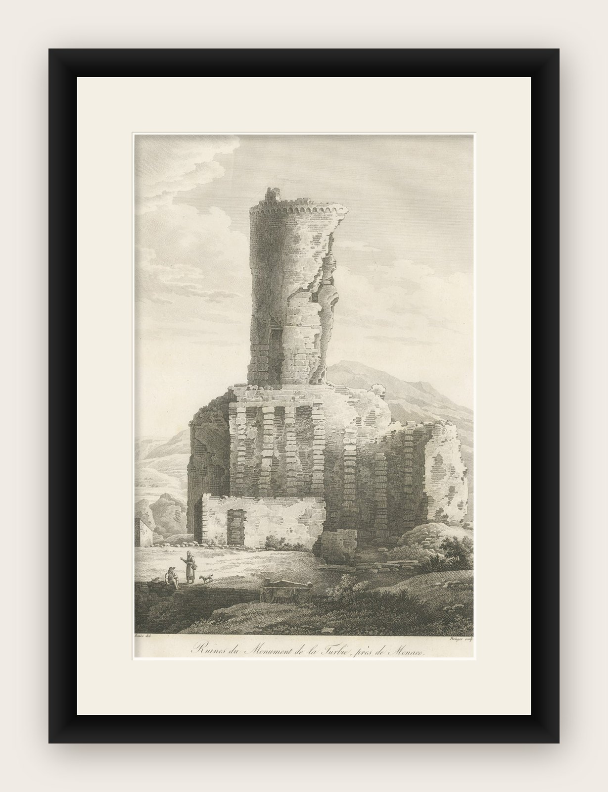 Large, Original Antique Print of the Roman Tropaeum Alpium, Near Monaco, ca.1780