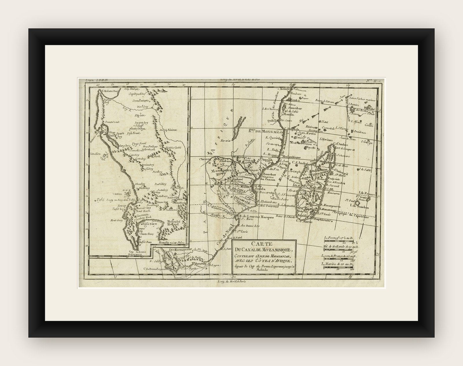 Antique Map of Mozambique Channel with Madagascar and Inset of Cape Region, 1780