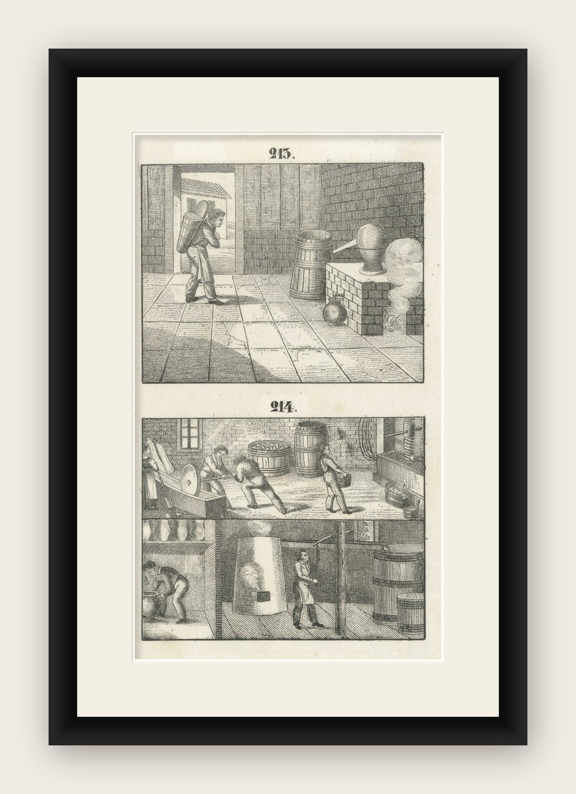 Antique Print with Two Images Depicting a Alcohol Distillery, ca.1840