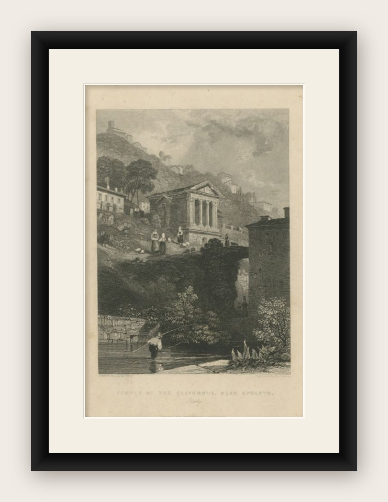Antique Print of the Temple of Clitumnus by Fisher, C.1830