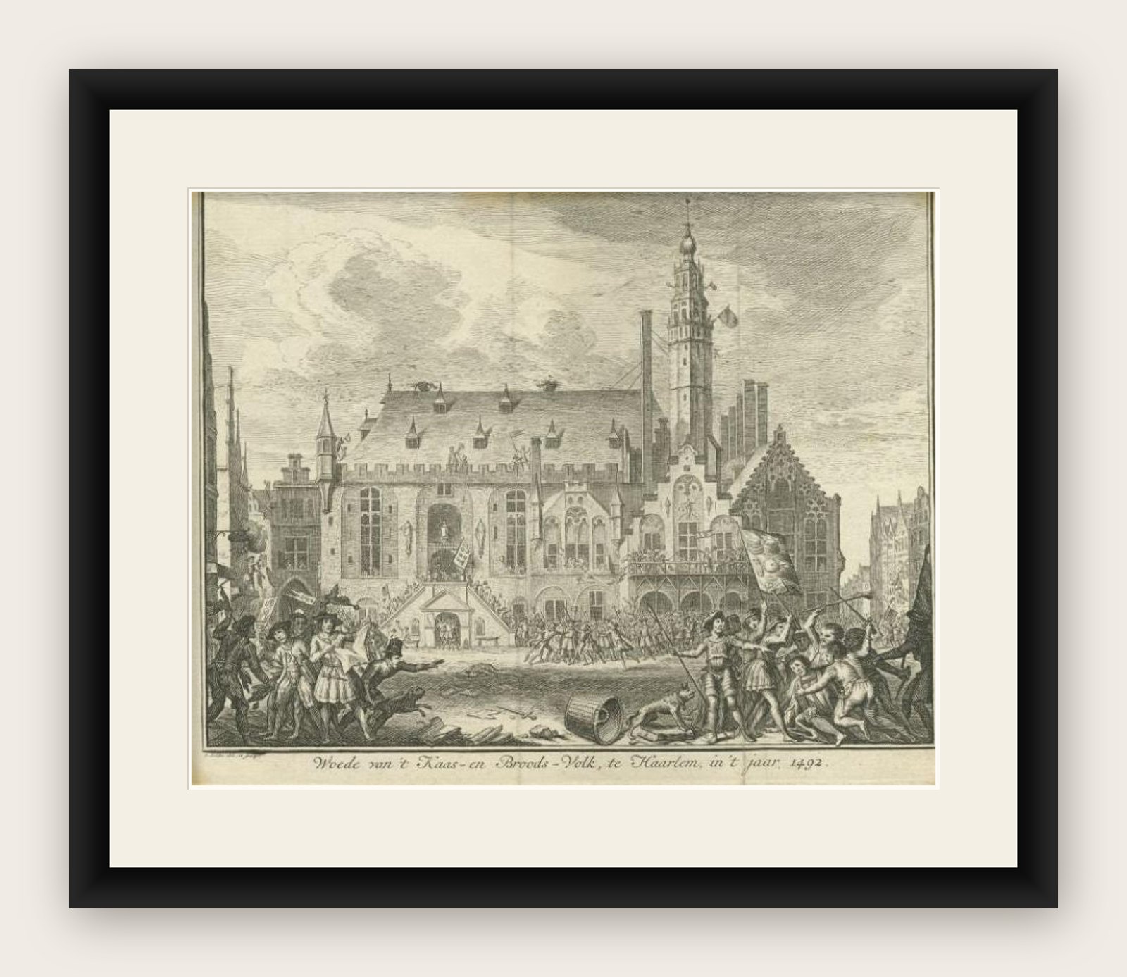 Antique Print of the Rebellion of Haarlem in 1492 by Fokke, c.1750