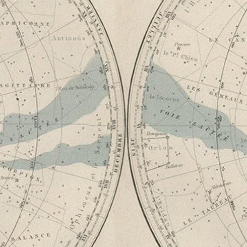 Antique Map of the Night Skies of the Northern and Southern Hemispheres, 1880