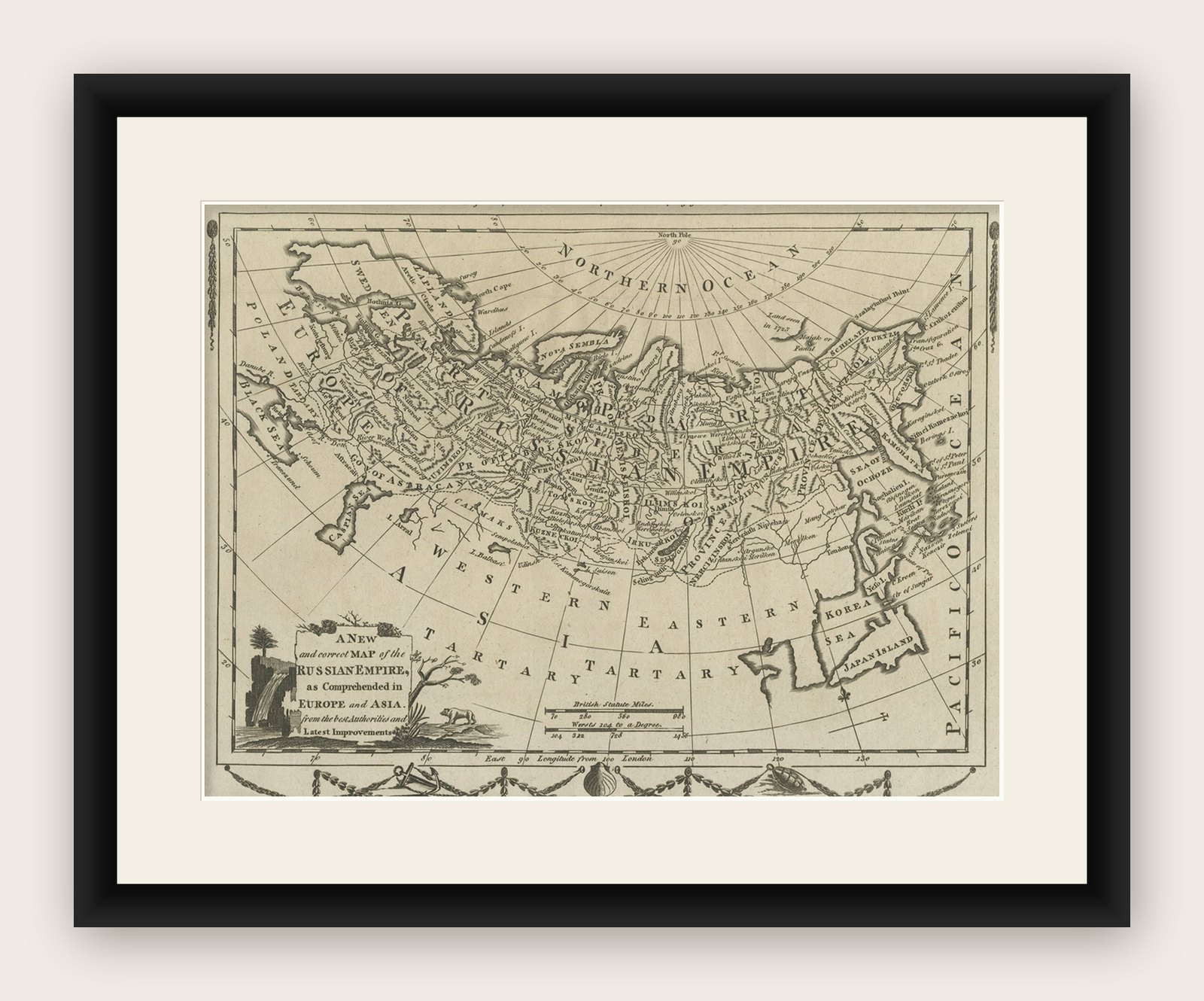 Original Antique Engraved Map of the Russian Empire, 1778