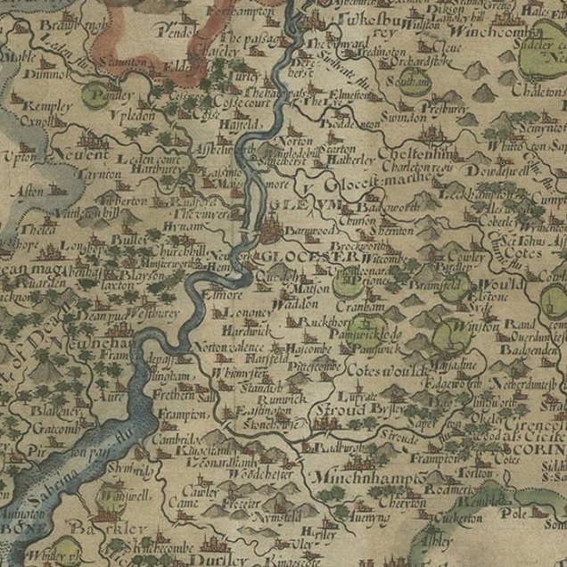 Antique Map of Gloucestershire by Camden, c.1607