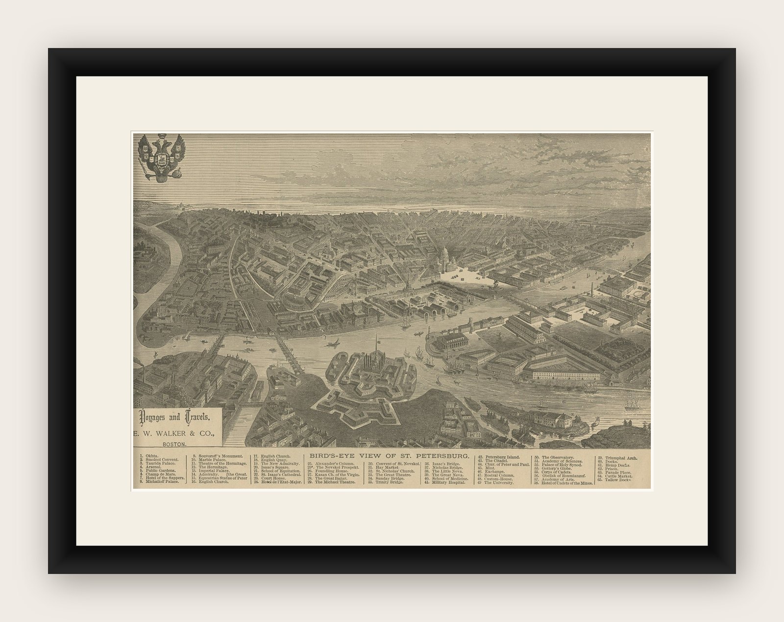 Old Print with a View of Saint Petersburg, Russia, 1887