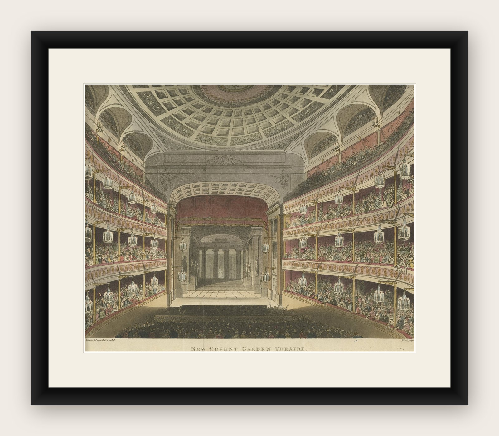 Old Print Depicting the Royal Opera House, Covent Garden, London, 1810