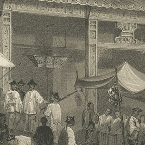 Antique Print with a View of a Fish Market in Guangzhou 'Canton', China, 1856